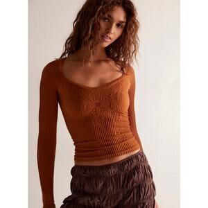 Free People Dynamic Duo Long Sleeve Top Smoke Topaz size M/L